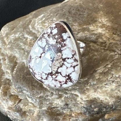 Women's Wild Horse Turquoise Ring | Navajo Sterling Silver | Sz 7 Adjustable | Authentic Native American Handmade | 15551