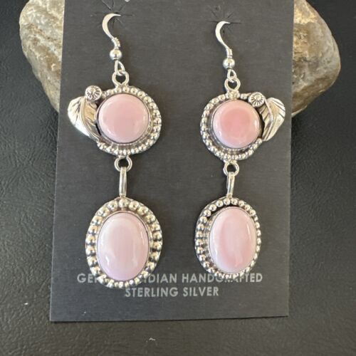 Navajo Pink Conch Shell Dangle Earrings | Sterling Silver | Authentic Native American Handmade | 17192