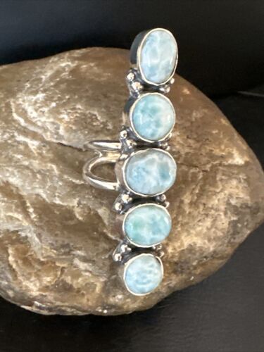 Navajo Blue Larimar Multi-Stone Ring | Authentic Native American Sterling Silver | Multi-Stone | Sz 6.5 | 15980