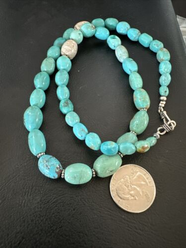 Graduated Blue Turquoise Navajo Pearls Necklace | Sterling Silver | Authentic Native American | 20" | 16952