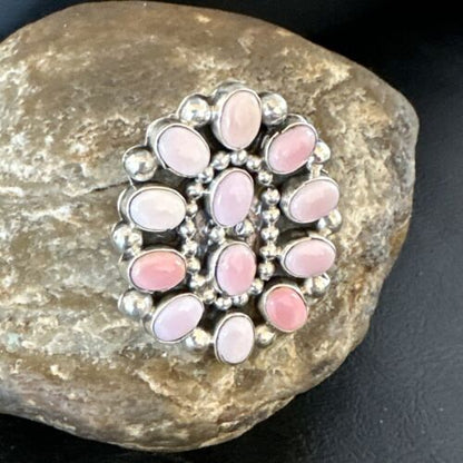 Navajo Pink Coral Multi-Stone Cluster Ring | Authentic Native American Sterling Silver | Multi-Stone | Sz 8.5 | 15365