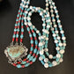 Navajo Blue Turquoise 3-Strand Coral Pendant Necklace | Sterling Silver | Authentic Native American Handmade | 15516