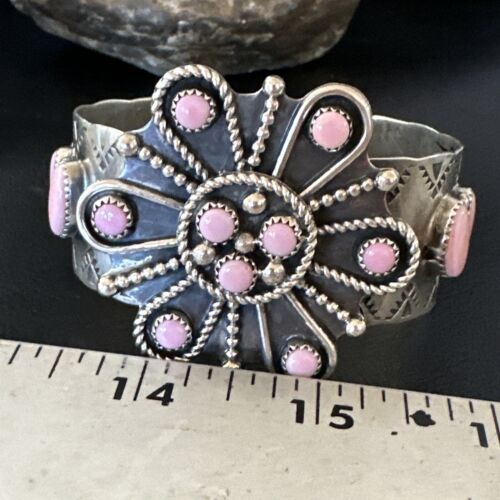 Navajo Pink Conch Cuff Bracelet | Sterling Silver | Authentic Native American Handmade | 16119