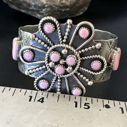 Navajo Pink Conch Cuff Bracelet | Sterling Silver | Authentic Native American Handmade | 16119