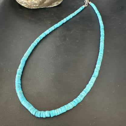 Robin's Egg Blue Turquoise Heishi Bead Necklace | 20" | Sterling Silver | 17374 - Masha USA