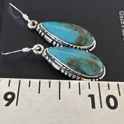 Navajo Blue Turquoise Dangle Earrings | Sterling Silver | Authentic Native American Handmade | 16505