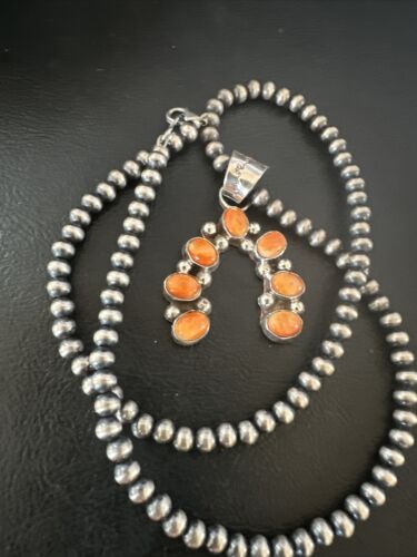 Navajo Spiny Oyster Naja Pendant Necklace | Sterling Silver | 20" | Authentic Native American Handmade | 15756