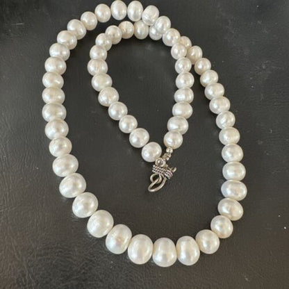 Handmade White Freshwater Pearl Bead Necklace | Sterling Silver | 21" | 17368