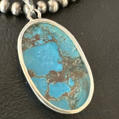 Navajo Blue Spiderweb Turquoise Pendant Necklace | Sterling Silver | Authentic Native American Handmade | 17017