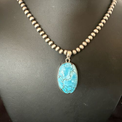 Navajo Blue Spiderweb Turquoise Pendant Necklace | Sterling Silver | Authentic Native American Handmade | 17021