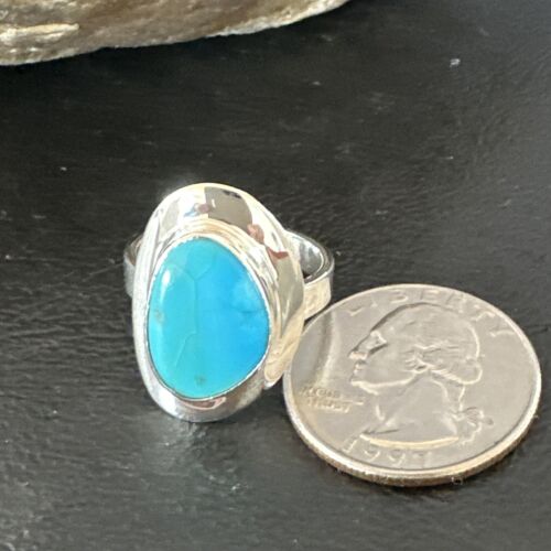 Navajo Blue Kingman Turquoise Ring | Sterling Silver | Sz 8 | Authentic Native American Handmade | 16591