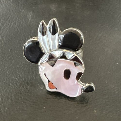 Navajo Sterling Silver Disney Minnie Mouse Zuni Inlay Ring | Sz 6 | Handmade Southwestern Jewelry | 16751