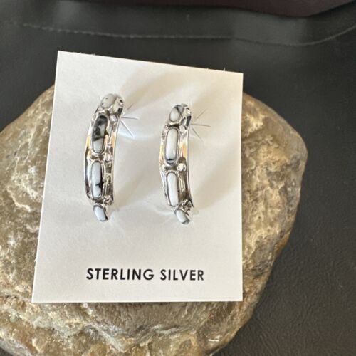 White Buffalo Turquoise Earrings | Sterling Silver | Southwestern Handmade | 1" | 16743