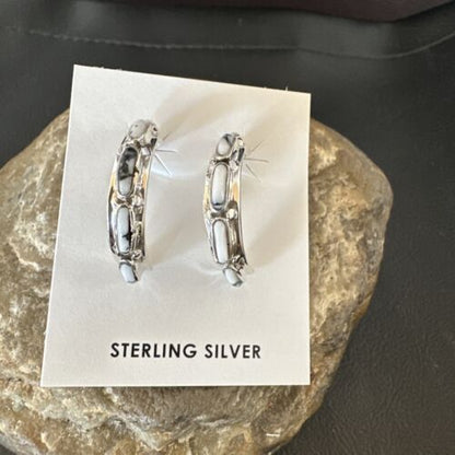 White Buffalo Turquoise Earrings | Sterling Silver | Southwestern Handmade | 1" | 16743