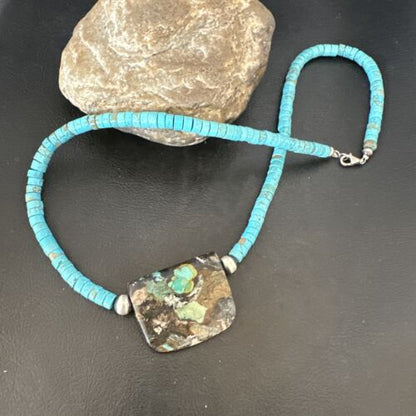 Navajo SpiderWeb Turquoise Heishi Pearls Necklace | Sterling Silver | 20" | Authentic Native American Handmade | 17034