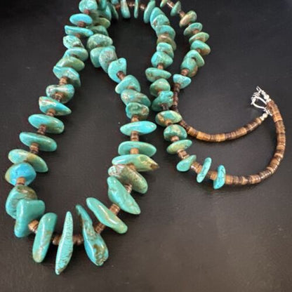Blue Kingman Nugget Turquoise Necklace | Navajo Sterling Silver | Authentic Native American | 34" Graduated | 15288