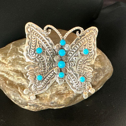 Navajo Turquoise Butterfly Ring | Authentic Native American Sterling Silver | Multi-Stone | Sz 8 | 16170 - Masha USA