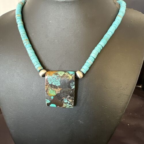 Navajo SpiderWeb Turquoise Heishi Pearls Necklace | Sterling Silver | 20" | Authentic Native American Handmade | 17090