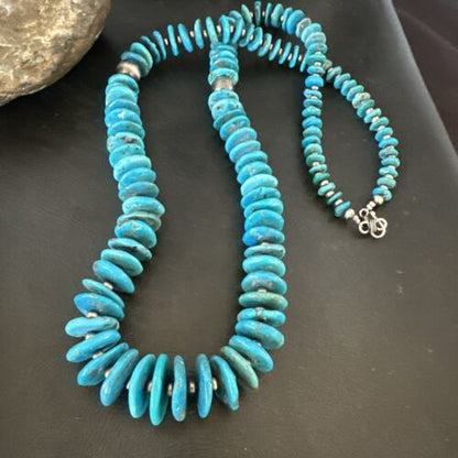 Blue Kingman Nugget Turquoise Necklace | Navajo Pearls | Sterling Silver | 30" | Authentic Native American | 17382