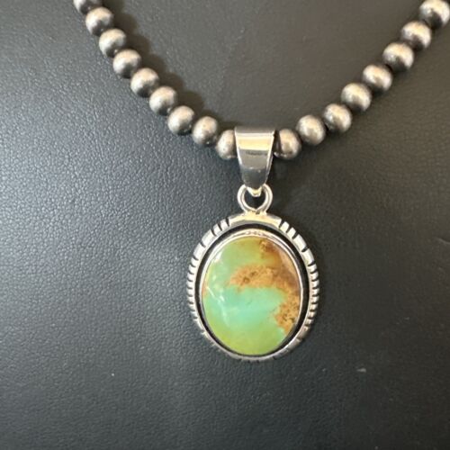 Navajo Green Gaspeite Pendant Necklace | Sterling Silver | Authentic Native American Handmade | 16363