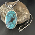 Men's Navajo Blue Spiderweb Turquoise Pendant Necklace | Sterling Silver | Native American Handmade | 16192