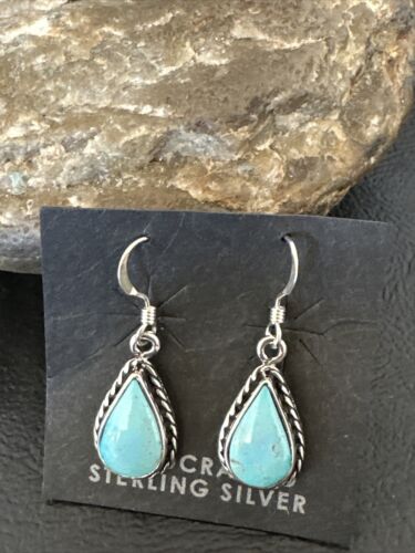 Women's Blue Ridge Turquoise Dangle Earrings | Navajo Sterling Silver | Authentic Native American Handmade | 16514