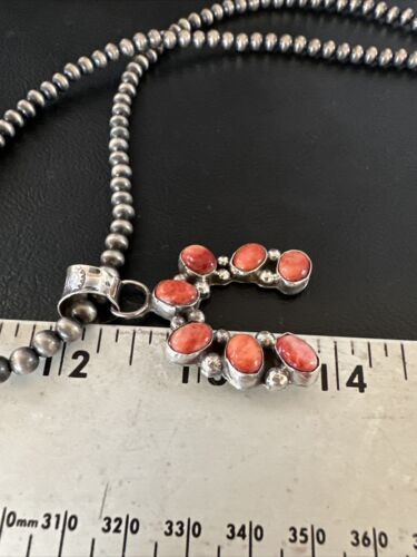 Navajo Red Spiny Oyster Naja Pendant Necklace | Sterling Silver | 20" | Authentic Native American Handmade | 15760