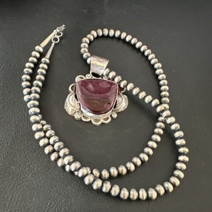 Navajo Men's Purple Spiny Oyster Pendant Necklace | Sterling Silver | Authentic Native American Handmade | 15625