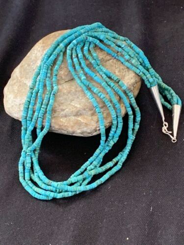 Native American Navajo Turquoise Heishi Necklace | Sterling Silver 5 Strand 2mm | 20" | 205
