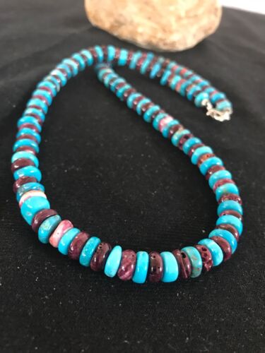 USA Navajo Indian Purple Spiny Oyster Turquoise Bead Sterling Necklace | 20" | 8032 - Masha USA