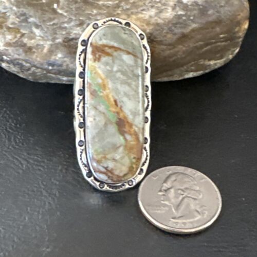 Navajo Ribbon Boulder Green Turquoise Ring | Sterling Silver | Sz 10 | Authentic Native American Handmade | 16255