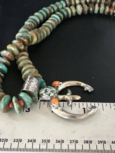 Navajo Turquoise Spiny Oyster Naja Pendant Necklace | Sterling Silver | 28" | Authentic Native American Handmade | 14846