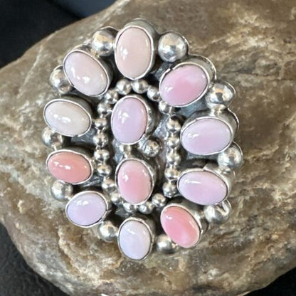 Navajo Pink Coral Multi-Stone Cluster Ring | Authentic Native American Sterling Silver | Multi-Stone | Sz 8.5 | 15365