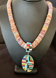 Santo Domingo Multi-Color Spiny Inlay Pendant Necklace | Sterling Silver | 32" | 16854