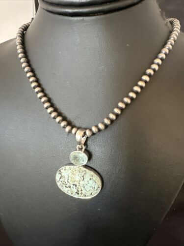 Women's Dry Creek Turquoise Topaz Pendant Necklace | Navajo Sterling Silver | Authentic Native American Handmade | 16439