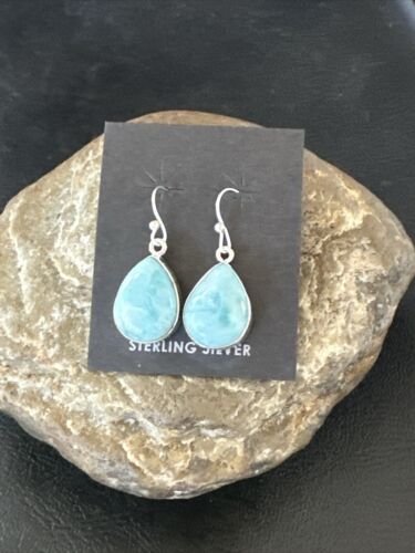 Navajo Blue Larimar Dangle Earrings | Sterling Silver | Authentic Native American Handmade | 17290