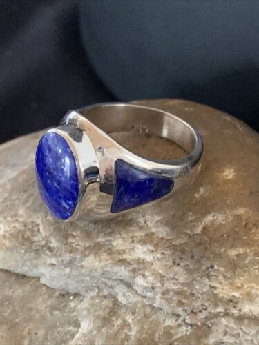 Navajo Blue Lapis Lazuli Inlay Ring | Sterling Silver | Sz 11 | Authentic Native American Handmade | 1457