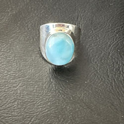 Womens Blue Larimar Navajo Sterling Silver Ring Size 7.5 17666