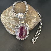 Navajo Pearls Purple Spiny Oyster Pendant | Sterling Silver | Native American Handmade | 16354