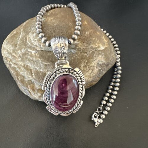 Purple Spiny Oyster Pendant Sterling Silver Navajo Pearls Necklace 16354
