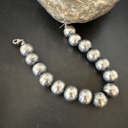 Navajo Pearl Round Beads Bracelet | 14mm | 8" | Sterling Silver | Authentic Native American Handmade | 17166