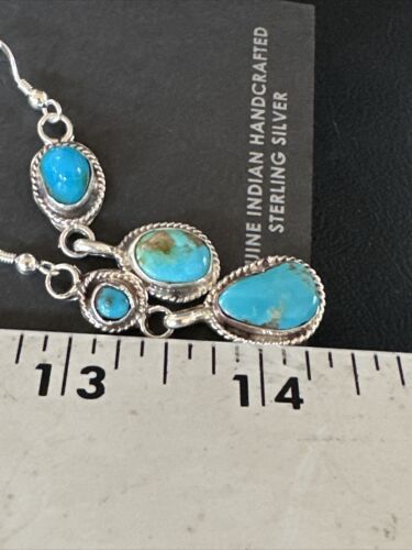 Kingman Turquoise Dangle Earrings | Navajo Handmade | Sterling Silver | Authentic Native American | 14867