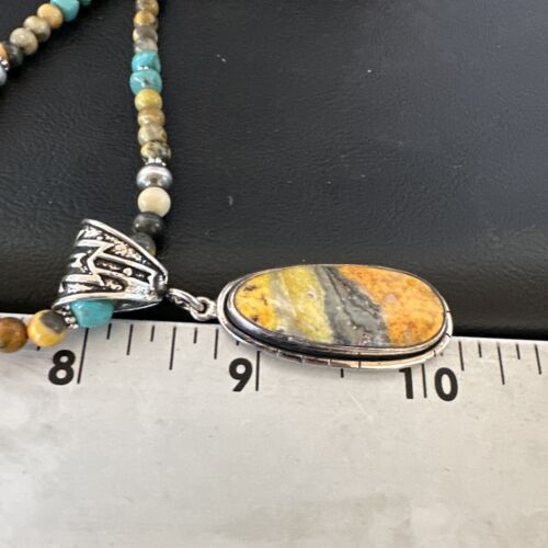 Navajo BumbleBee Jasper Pendant with Pearls | Sterling Silver Necklace | Authentic Native American Handmade | 16877