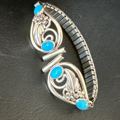 Navajo Blue Turquoise Watch Tips | Sterling Silver | Authentic Native American Old Pawn Jewelry | 15455
