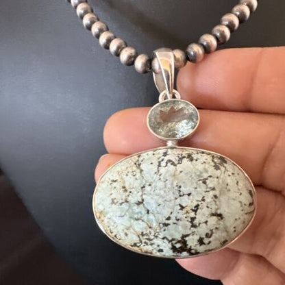 Navajo Dry Creek Turquoise Topaz Pendant Necklace | Sterling Silver | Authentic Native American Handmade | 16316