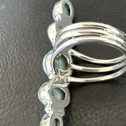 Navajo Blue Larimar Multi-Stone Ring | Authentic Native American Sterling Silver | Multi-Stone | Sz 8.5 | 15971