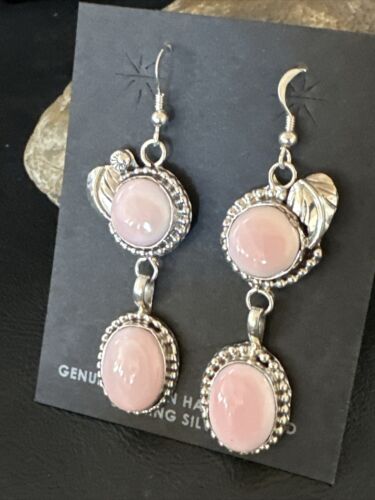 NWT Navajo Pink Conch Shell Dangle Earrings | Sterling Silver | Authentic Native American Handmade | 17217