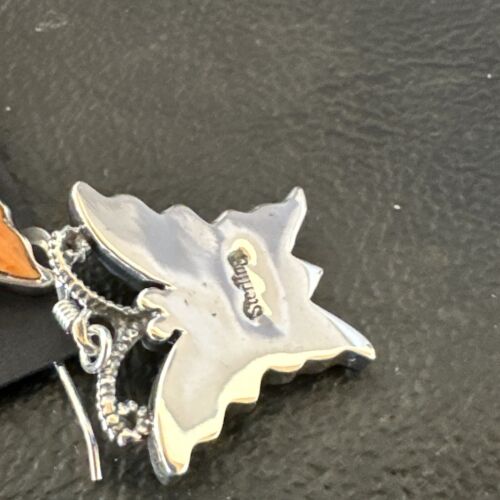 Navajo Butterfly Orange Spiny Oyster Inlay Earrings | Sterling Silver | Authentic Native American Handmade | 16523