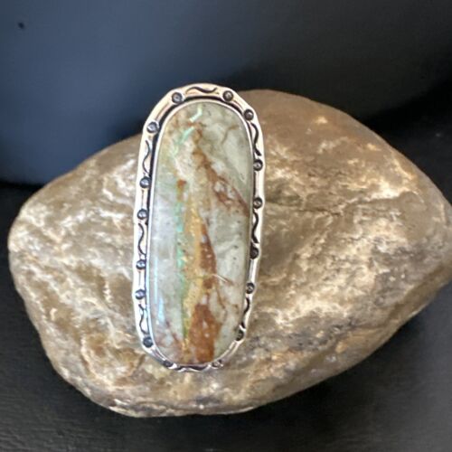 Navajo Ribbon Boulder Green Turquoise Ring | Sterling Silver | Sz 8.5 | 16254