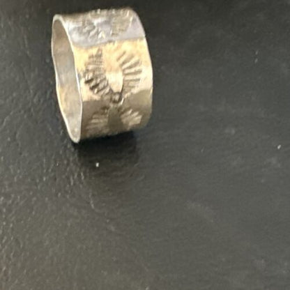 Men's Wide Band Navajo Stamped Ring | Sterling Silver | Sz 9.5 | Authentic Native American Handmade | 14982